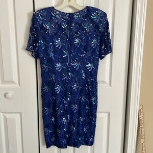 Vintage 90s Beaded Cocktail Dress size 8p knee length short sleeve classic